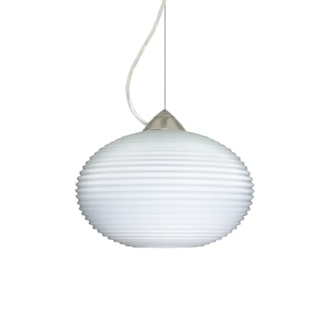 Besa Lighting Pape 12 Cord Pendant, Opal Ribbed, Satin Nickel Finish, 1x9W LED 1KX-491307-LED-SN